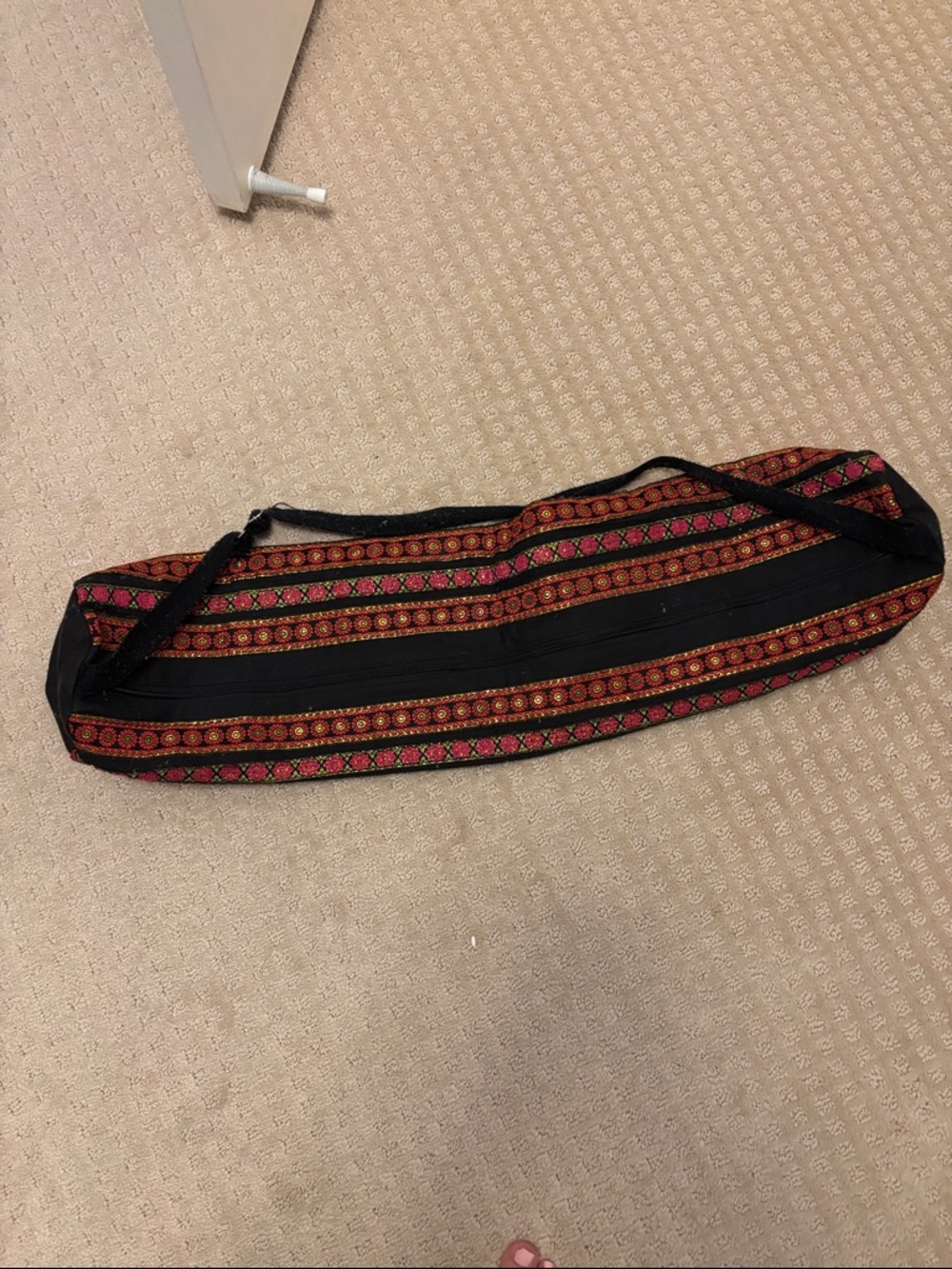 Striped Boho Yoga Mat Bag in Black and Orange purchased in Thailand